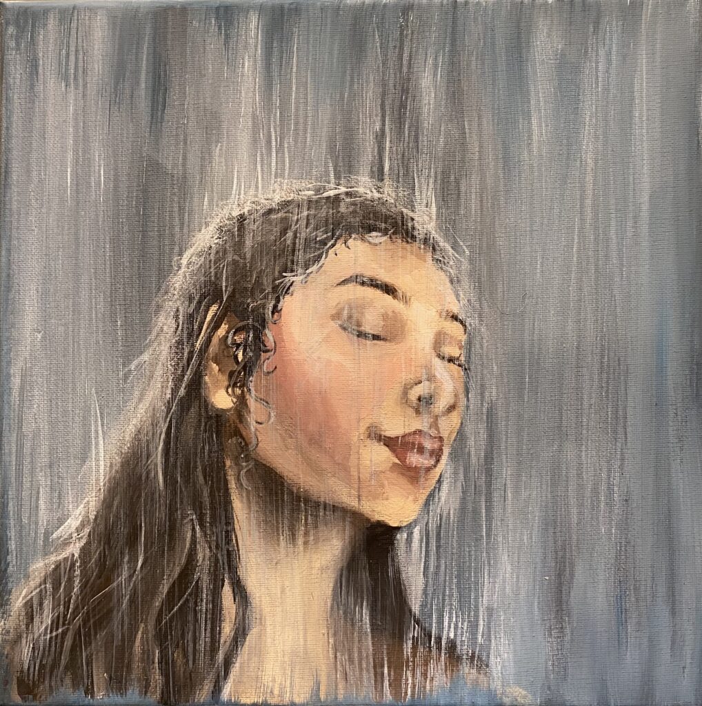 painting of girl in the rain